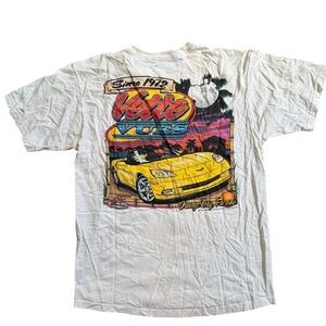 VTG Vette Vues Magazine T Shirt White Double Sided Corvette Sz Medium Florida